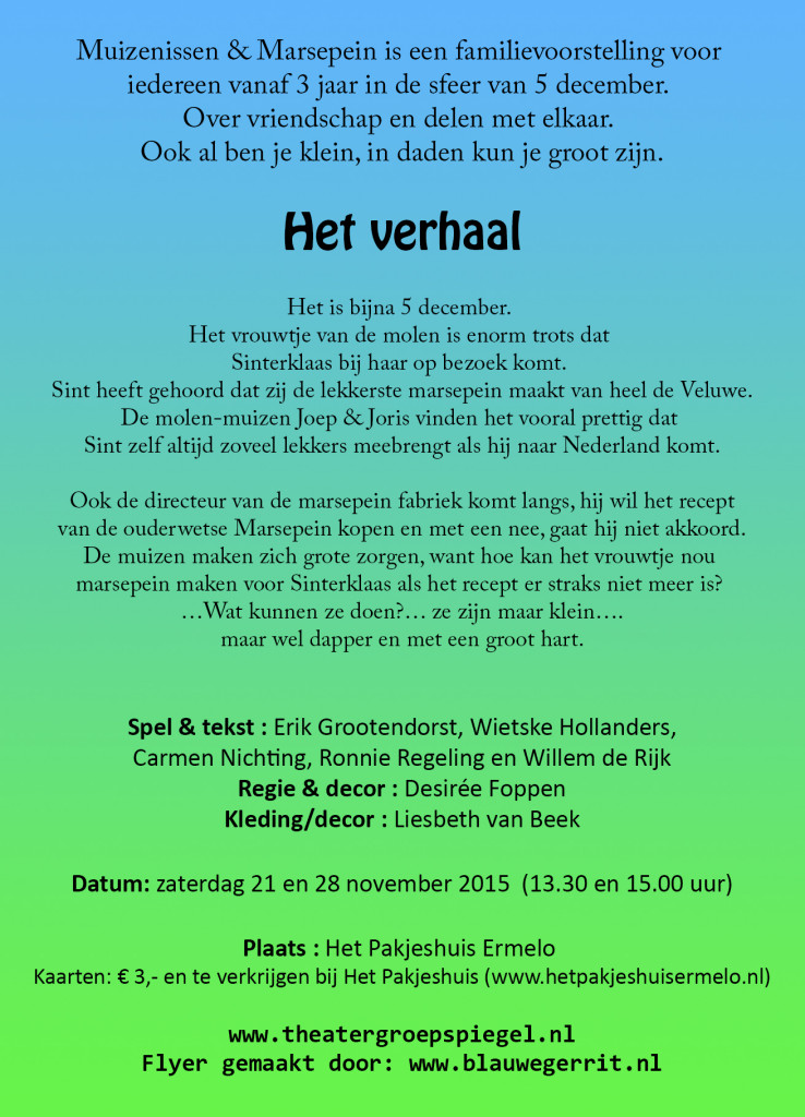 Muizenissen & Marsepein Theatergroep Spiegel flyer